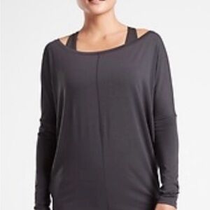 Athleta workout/casual top, batwing sleeve, S, dark gray, with reusable bag.